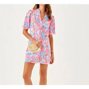 Lilly Pulitzer Mialeigh lagoon linen elbow dress size 4